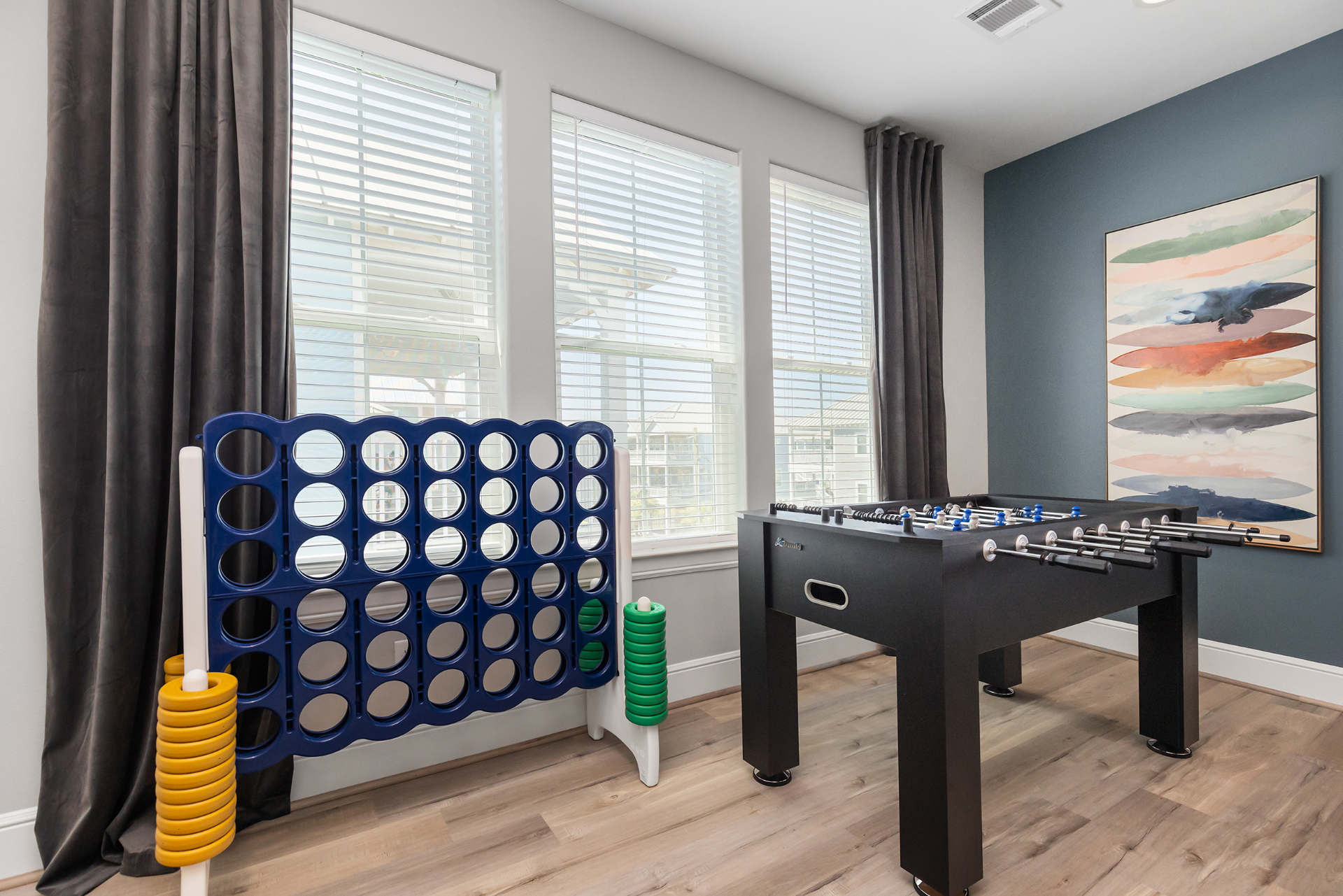 Game room with foosball and giant Connect Four
